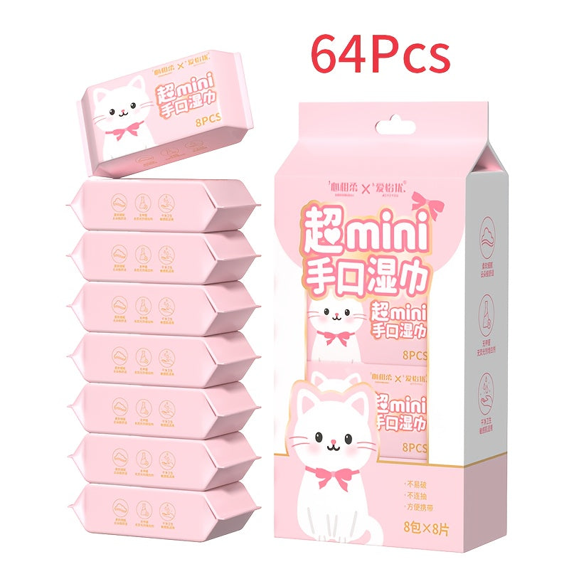 Mini Portable Wet Wipes 64pcs Mini Portable Wet Wipes, Alcohol-free Disposable Wet Towels, Suitable for Use When Going Out or Traveling, Suitable for Pets to Use