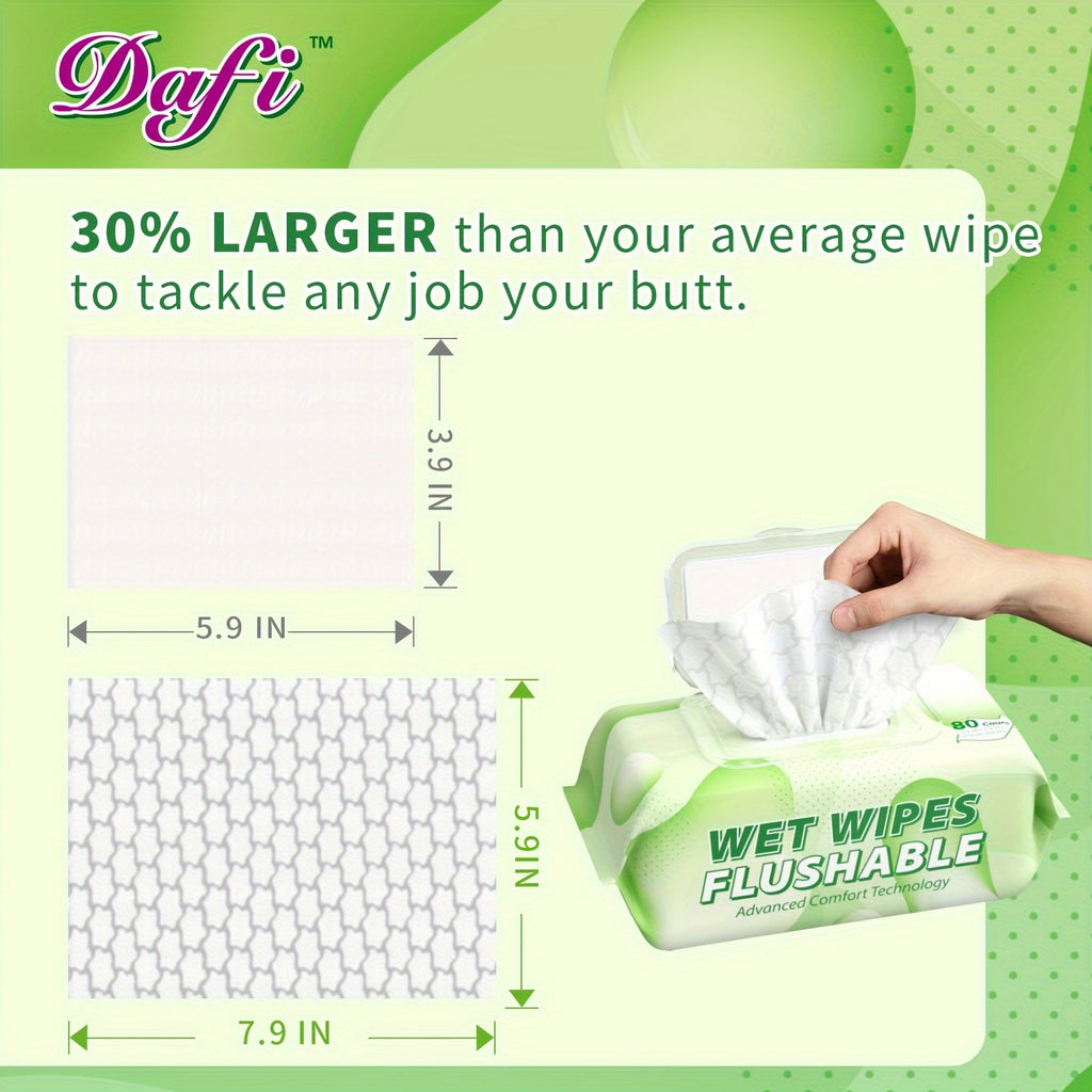 DAFI Super Value Flushable Wipes for Adult Wet Wipes, Total 1200 Unscented Toilet Wipes Flushable, No Alcohol & 100% Plant Based Fibers, Septic And Sewer Safe Pack Of 15