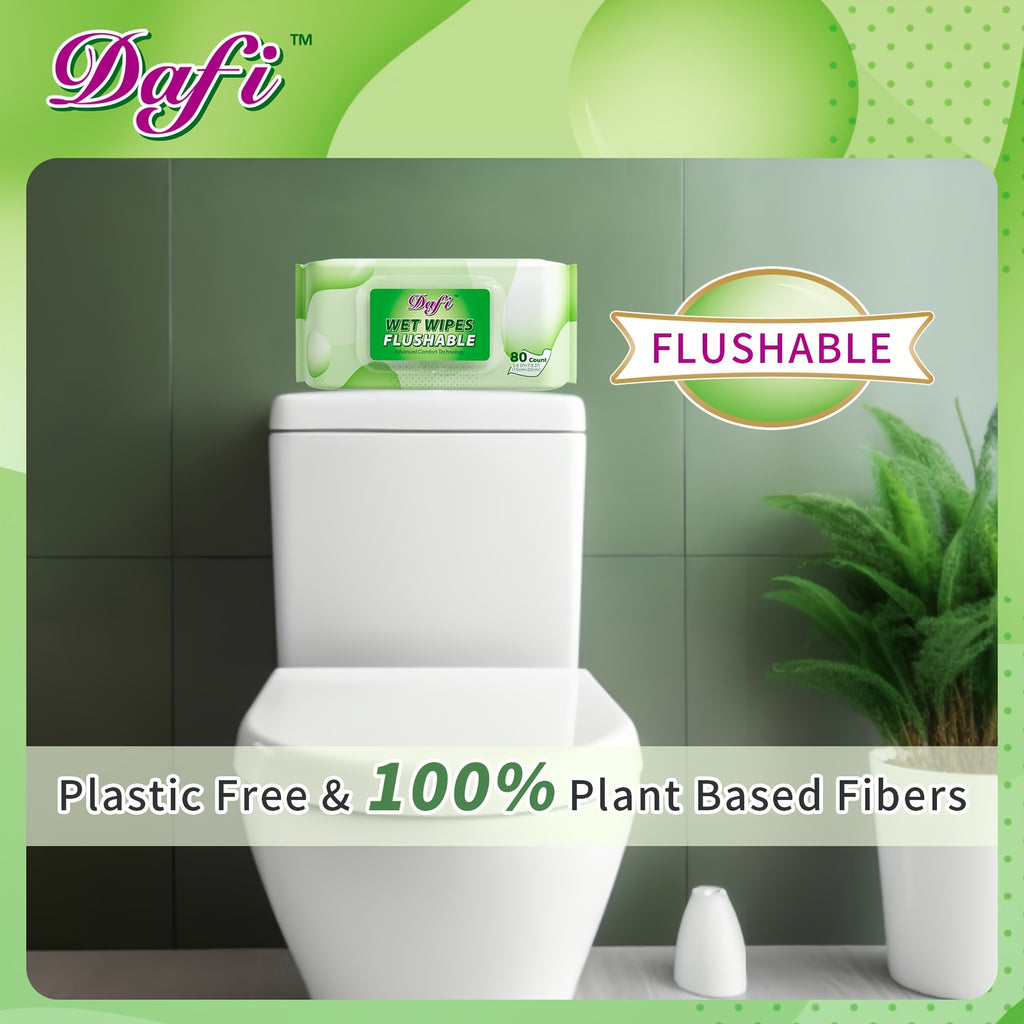 DAFI Super Value Flushable Wipes for Adult Wet Wipes, Total 1200 Unscented Toilet Wipes Flushable, No Alcohol & 100% Plant Based Fibers, Septic And Sewer Safe Pack Of 15