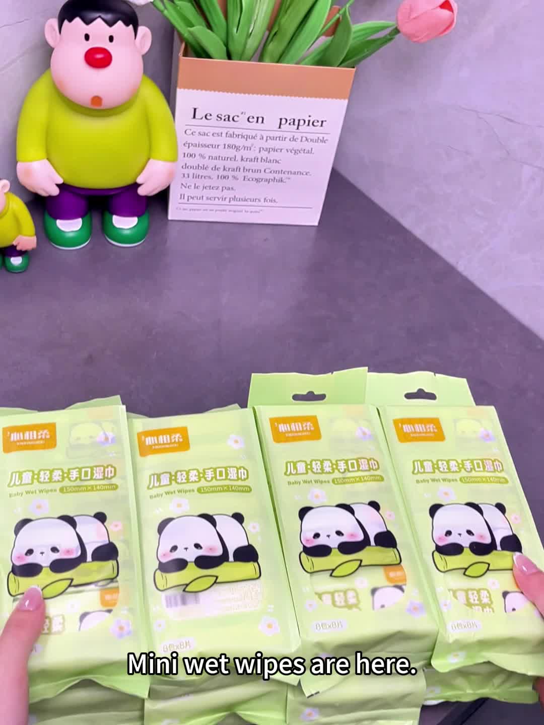 64pcs Mini Portable Wet Wipes, Alcohol Free Disposable Wet Towels for Travel, on The Go Use, Men & Women, Pet Safe, Perfect Stocking Xmas Gift, Cute Panda Pattern