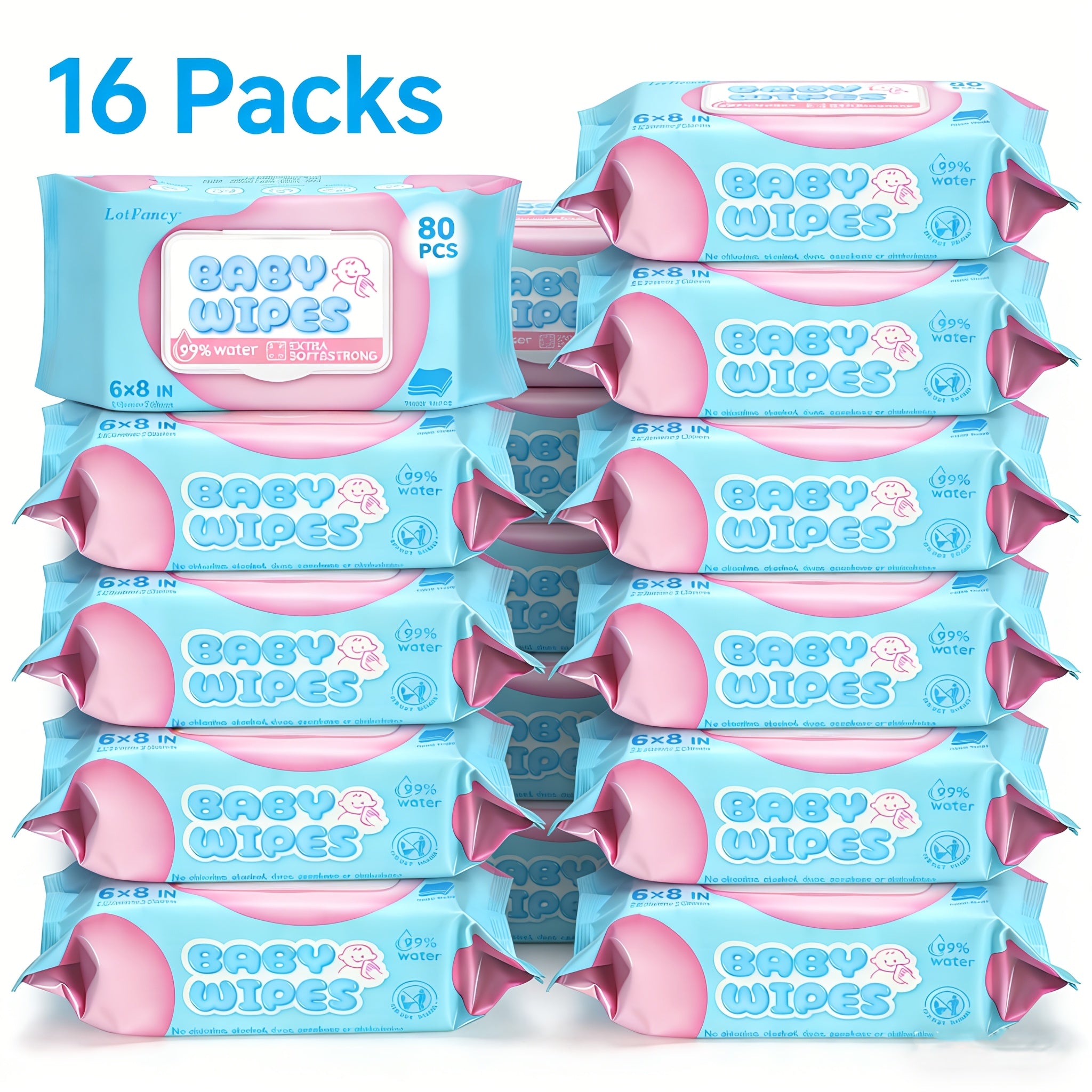 16 Packs of Ultra-Soft Baby Wipes That Are Thick And Durable, Ph Balanced, Free from Parabens, And Gentle Enough for Use on The Face And Hands. Suitable for Home And Travel