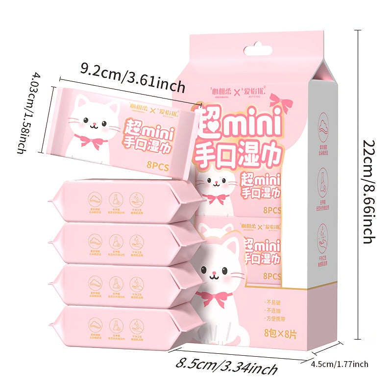 Mini Portable Wet Wipes 64pcs Mini Portable Wet Wipes, Alcohol-free Disposable Wet Towels, Suitable for Use When Going Out or Traveling, Suitable for Pets to Use