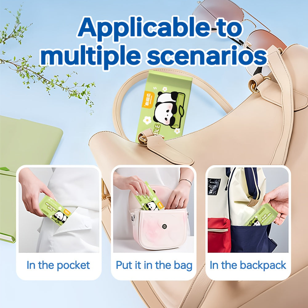 64pcs Mini Portable Wet Wipes, Alcohol Free Disposable Wet Towels for Travel, on The Go Use, Men & Women, Pet Safe, Perfect Stocking Xmas Gift, Cute Panda Pattern