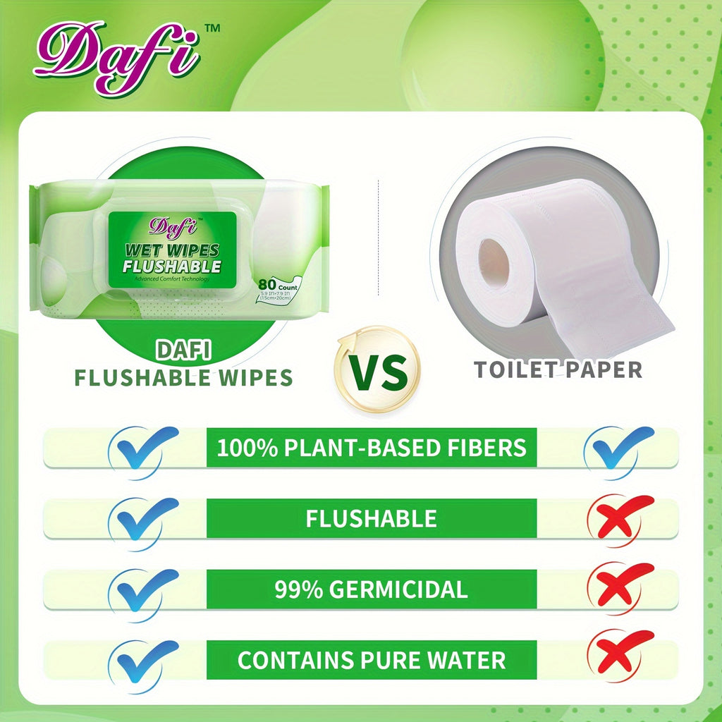 DAFI Super Value Flushable Wipes for Adult Wet Wipes, Total 1200 Unscented Toilet Wipes Flushable, No Alcohol & 100% Plant Based Fibers, Septic And Sewer Safe Pack Of 15