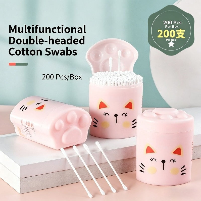1 Box\u002F 200pcs - Cat'S Paw Double-Head Swabs - Disposable Cleaning Ear Scoops - Ear Cleaning Swabs - Makeup Swabs