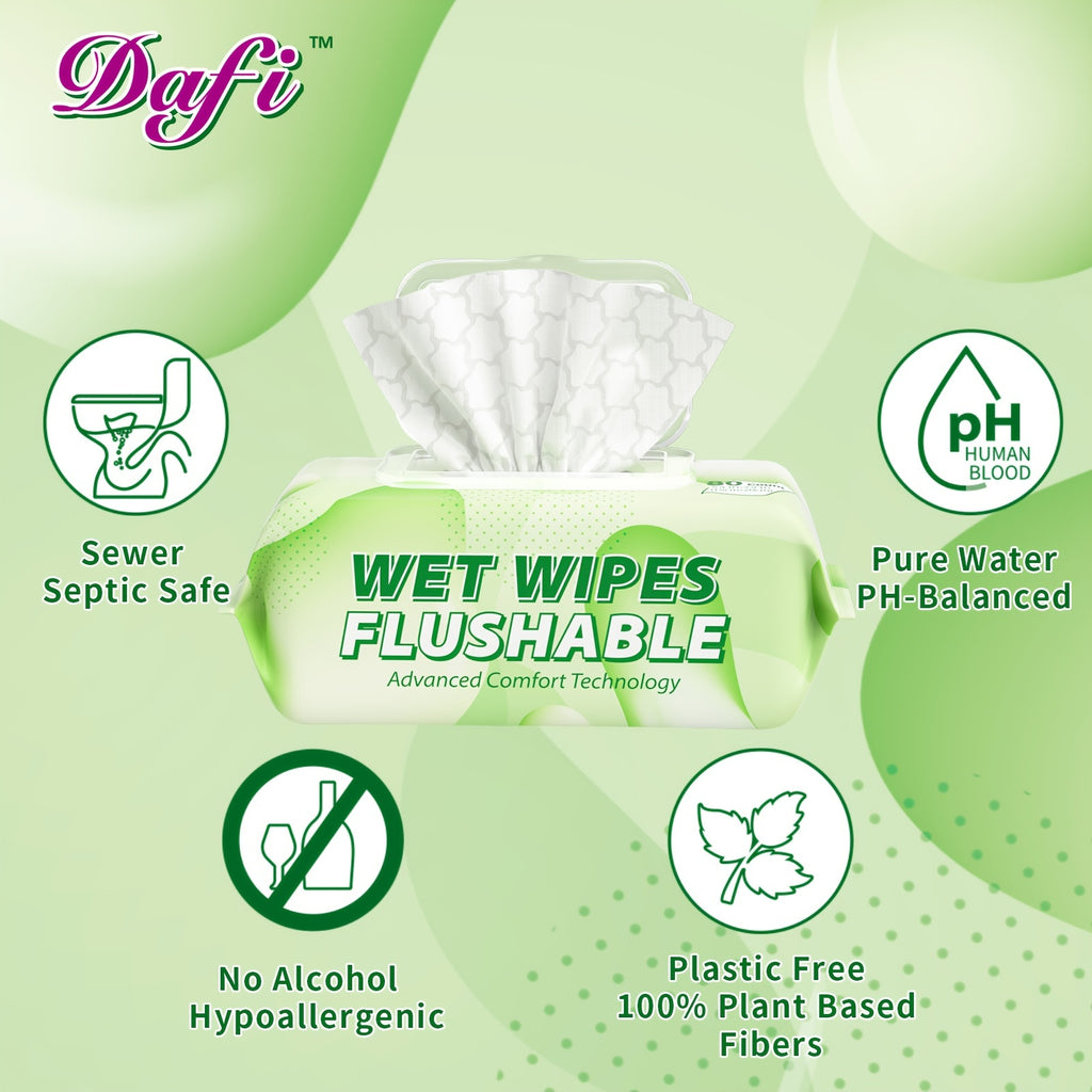 DAFI Super Value Flushable Wipes for Adult Wet Wipes, Total 1200 Unscented Toilet Wipes Flushable, No Alcohol & 100% Plant Based Fibers, Septic And Sewer Safe Pack Of 15