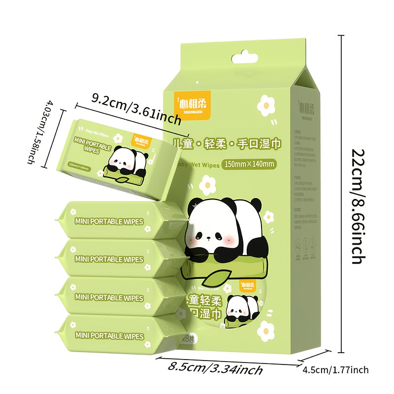 64pcs Mini Portable Wet Wipes, Alcohol Free Disposable Wet Towels for Travel, on The Go Use, Men & Women, Pet Safe, Perfect Stocking Xmas Gift, Cute Panda Pattern